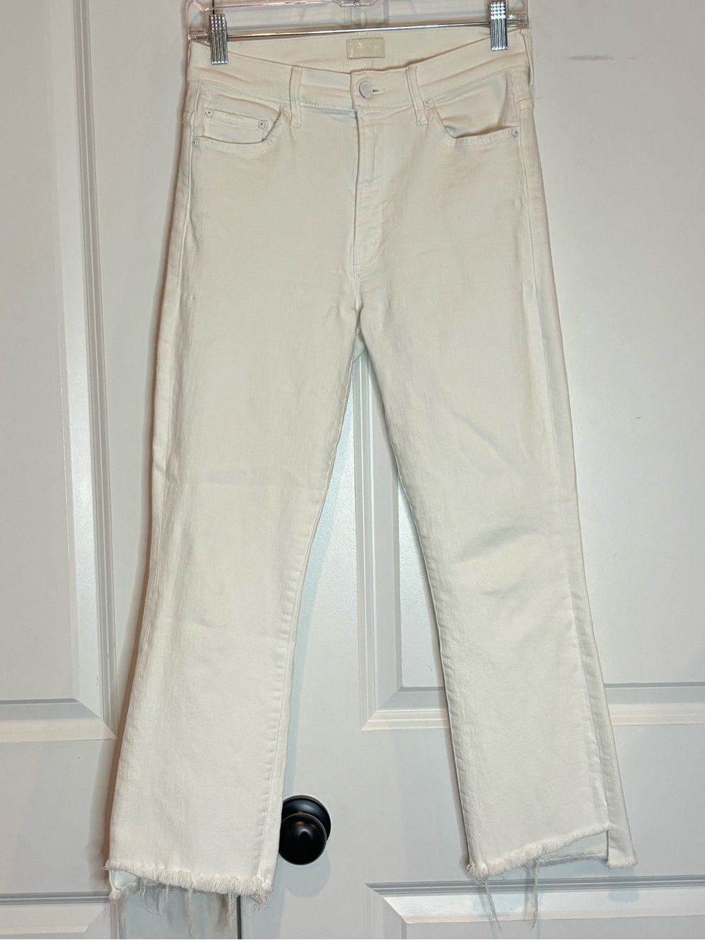 Mother The Insider Crop Step Fray Fairest Of Them All White Jeans 27